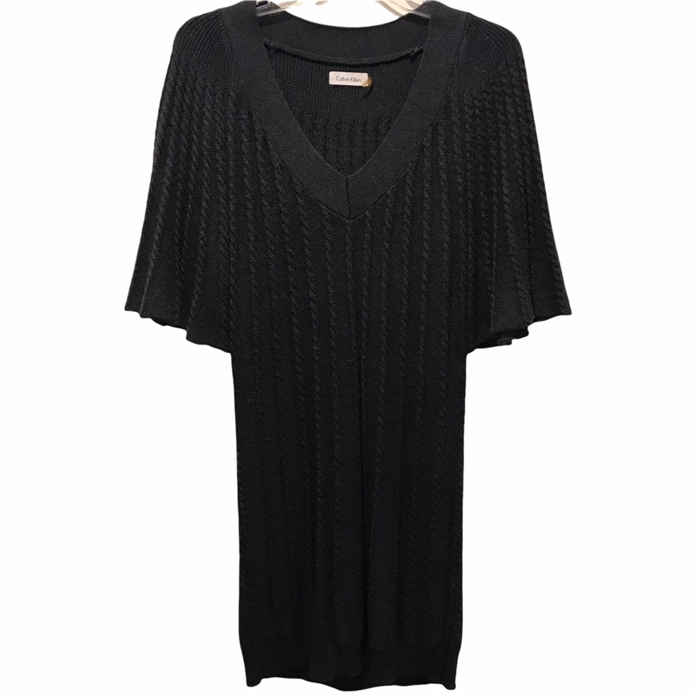 Calvin Klein cable knit sweater dress in gray; size large. Scoop neck v neck